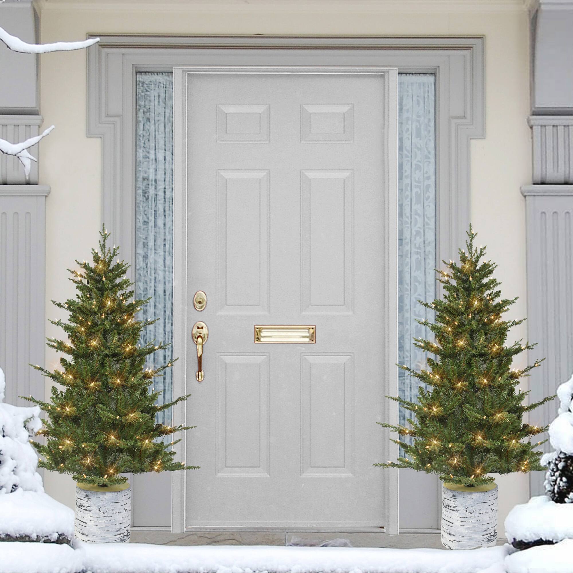 6 Pack: 4.5ft. Pre-Lit Potted Artificial Christmas Tree, Clear Lights